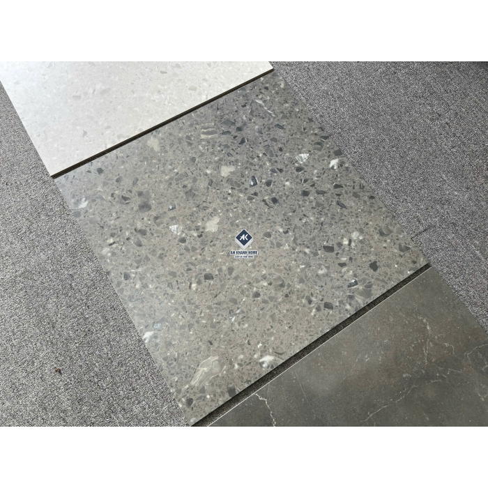 Gạch Ấn Độ 60x60 hạt Terrazzo Xám đậm Alps Nero Bề Mặt Carving