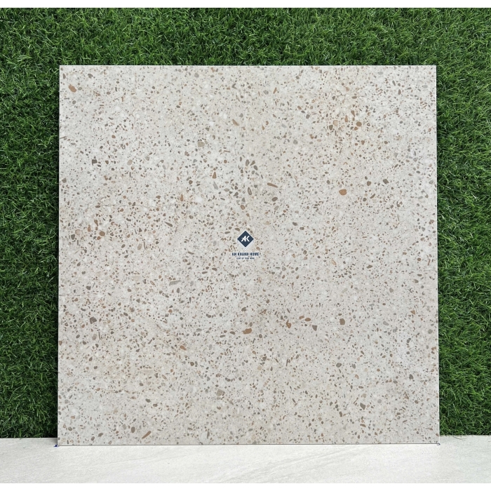 Gạch 60x60 terrazzo màu màu kem hạt đá mài màu cam mờ
