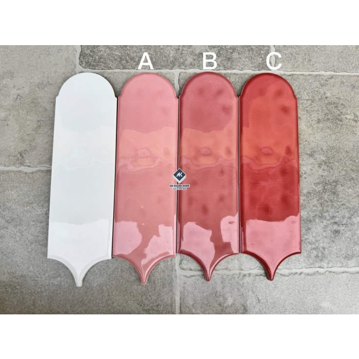 Gạch thẻ lông vũ màu hồng bề mặt bóng gợn sóng