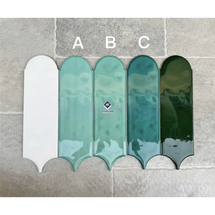 Gạch thẻ lông vũ màu xanh bề mặt bóng gợn sóng