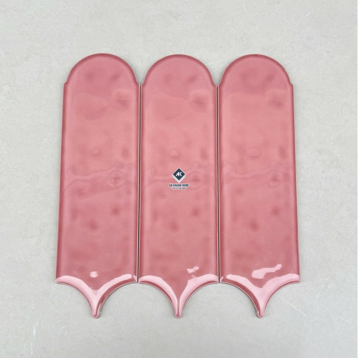 Gạch thẻ lông vũ màu hồng bề mặt bóng gợn sóng