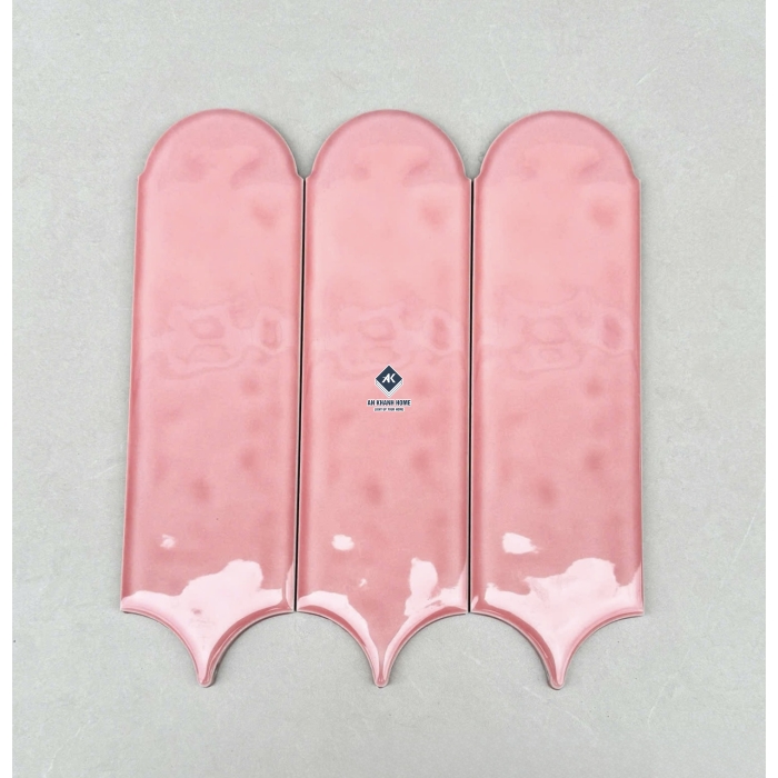 Gạch thẻ lông vũ màu hồng bề mặt bóng gợn sóng