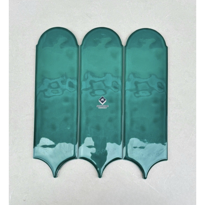 Gạch thẻ lông vũ màu xanh bề mặt bóng gợn sóng