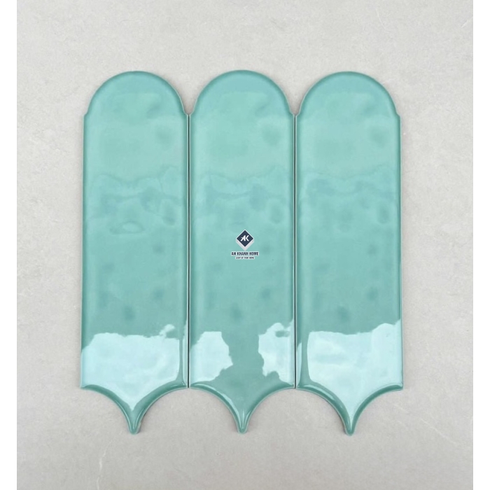 Gạch thẻ lông vũ màu xanh bề mặt bóng gợn sóng