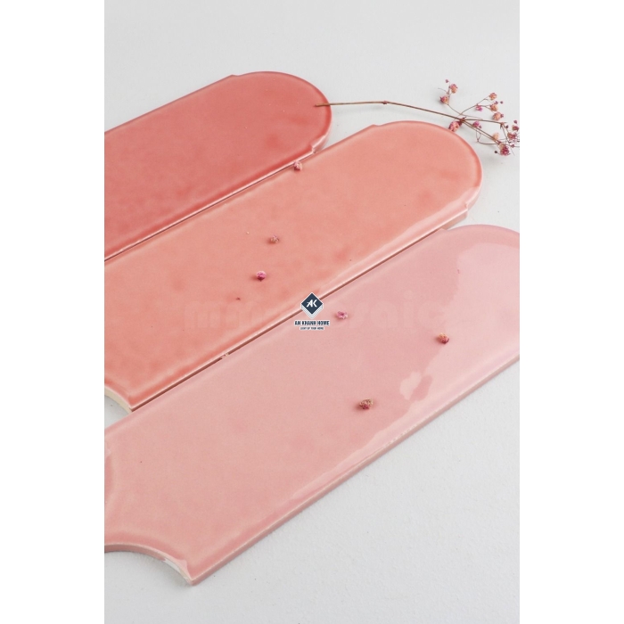 Gạch thẻ lông vũ màu hồng bề mặt bóng gợn sóng