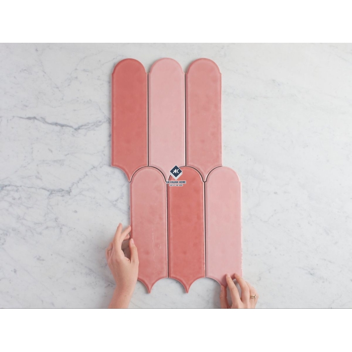 Gạch thẻ lông vũ màu hồng bề mặt bóng gợn sóng