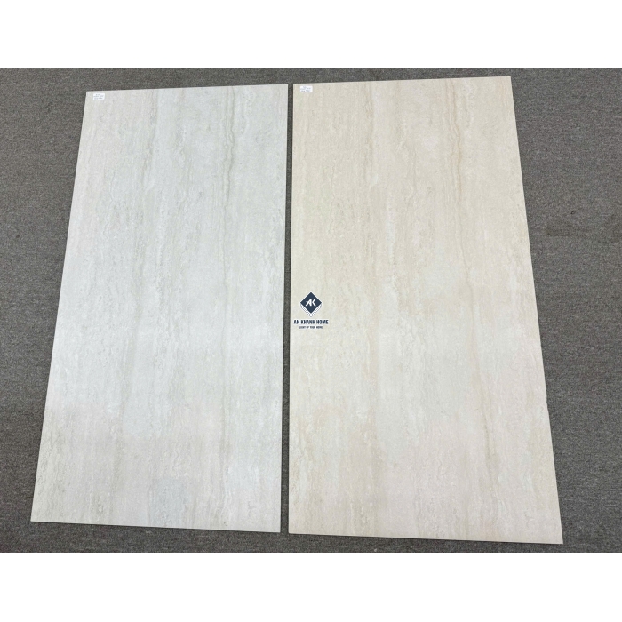 Gạch 60x120 Travertine beige màu xám nhạt vân sọc dưa bề mặt hiệu ứng carving