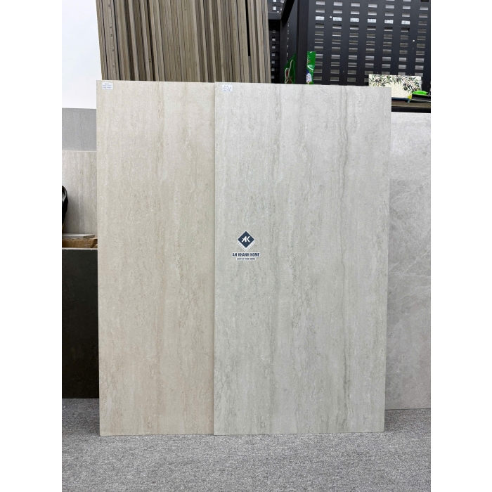 Gạch 60x120 Travertine beige màu xám nhạt vân sọc dưa bề mặt hiệu ứng carving