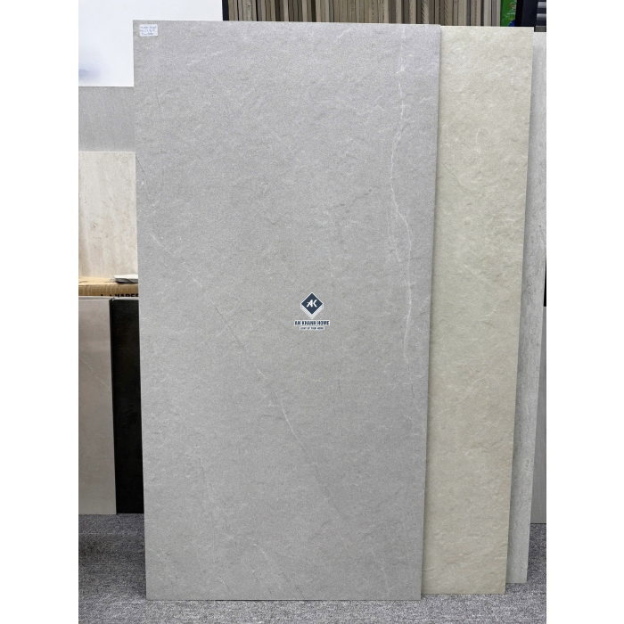 Gạch 60x120 màu xám nhạt vân đá Palato Silver hiệu ứng sần nhẹ cao cấp