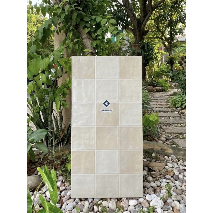 Gạch 30x60 giả thẻ vuông màu trắng kem  hiệu ứng màu ngẫu nhiên bề mặt sóng