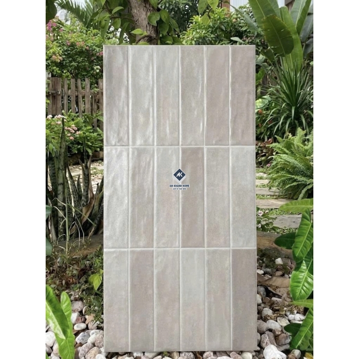 Gạch 30x60 giả thẻ chữ nhật màu xám kem hiệu ứng màu ngẫu nhiên bề mặt sóng