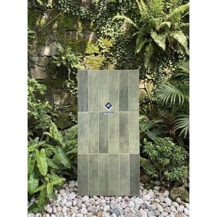 Gạch 30x60 giả thẻ chữ nhật màu xanh rêu hiệu ứng màu ngẫu nhiên bề mặt sóng