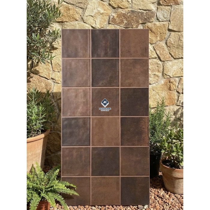 Gạch 30x60 giả thẻ vuông màu nâu cafe đậm hiệu ứng màu ngẫu nhiên bề mặt sóng