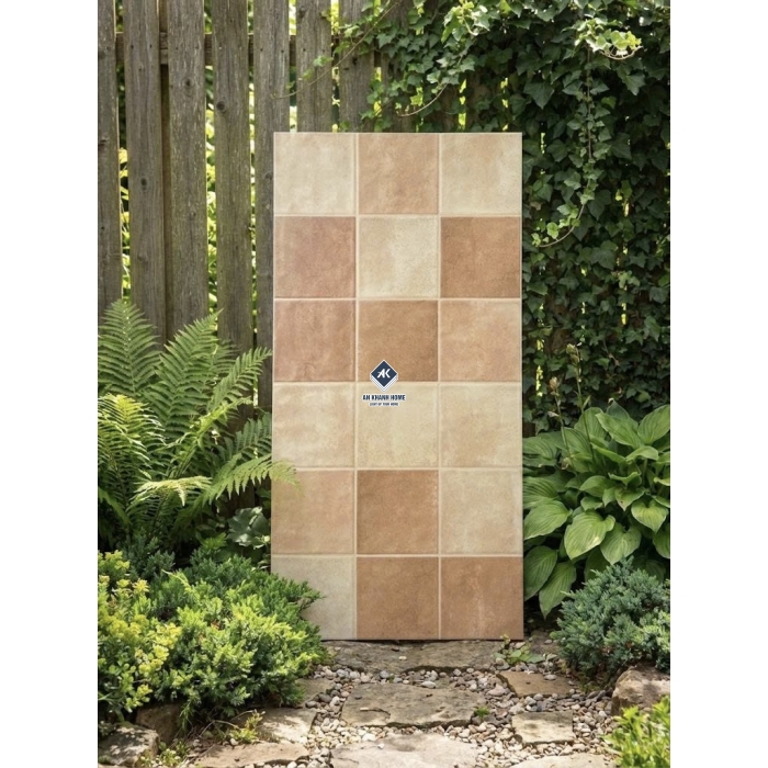 Gạch 30x60 giả thẻ vuông màu kem vàng nâu hiệu ứng màu ngẫu nhiên bề mặt sóng