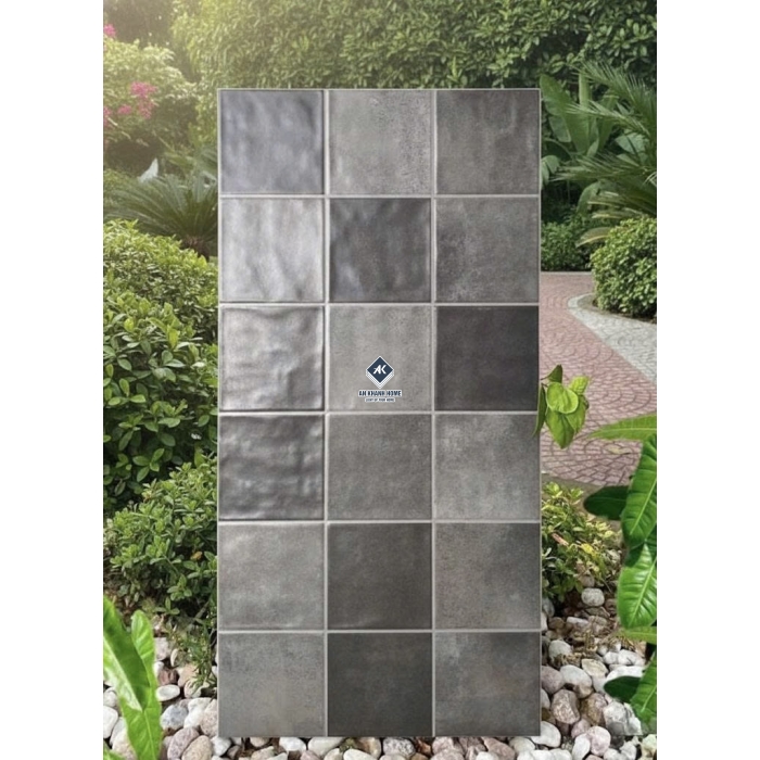 Gạch 30x60 giả thẻ vuông màu xám đen hiệu ứng màu ngẫu nhiên bề mặt sóng