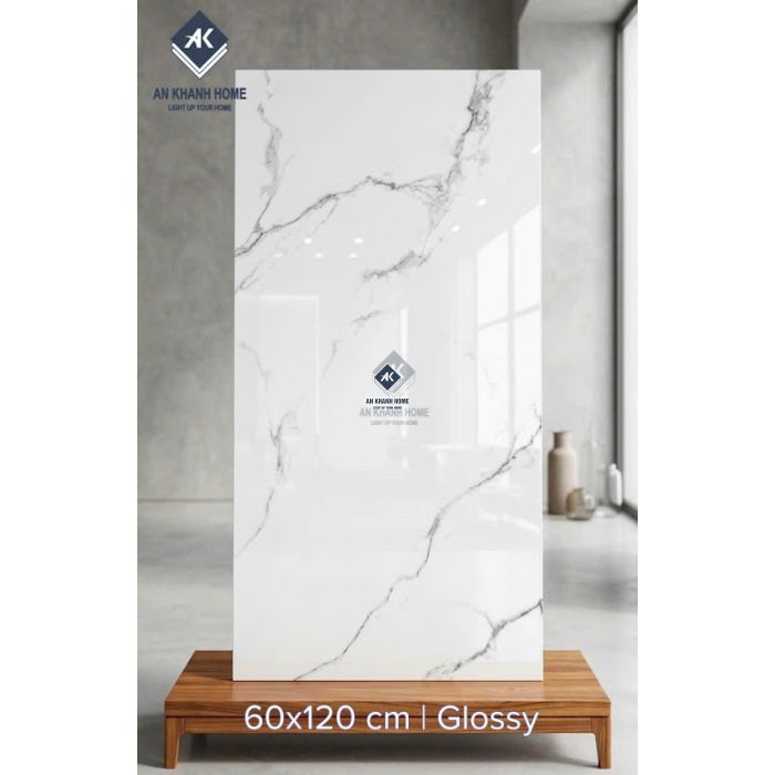Mẫu gạch khổ lớn ấn độ 60x120 trắng vân đá bóng kính